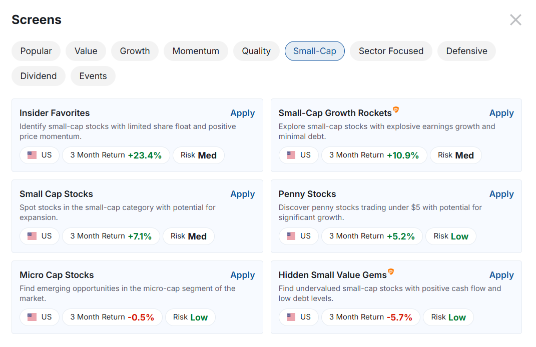 InvestingPro Screener