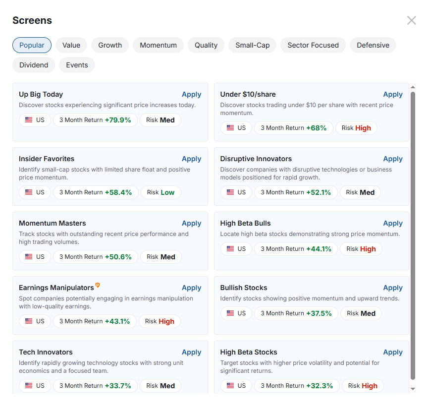 Predefined Screens