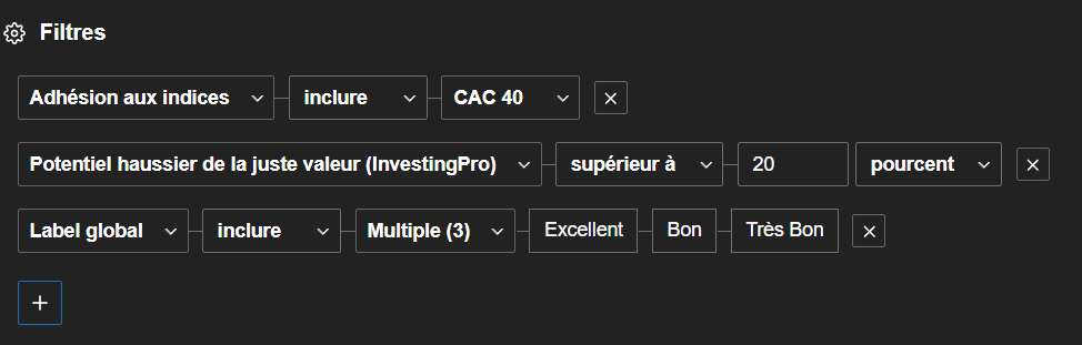 Recherche screener InvestingPro+