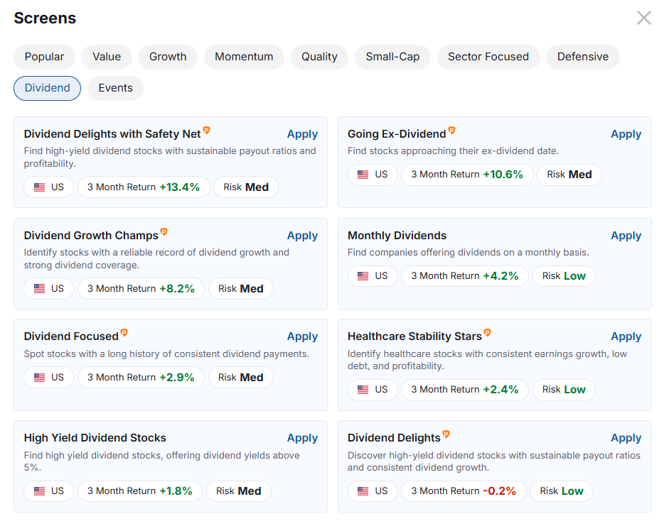 Predefined Screens