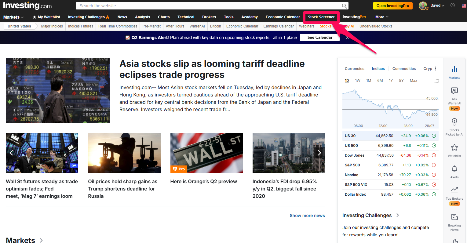 Accessing the Stock Screener