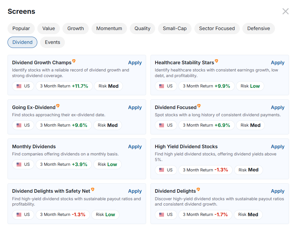 Investing.com Screens