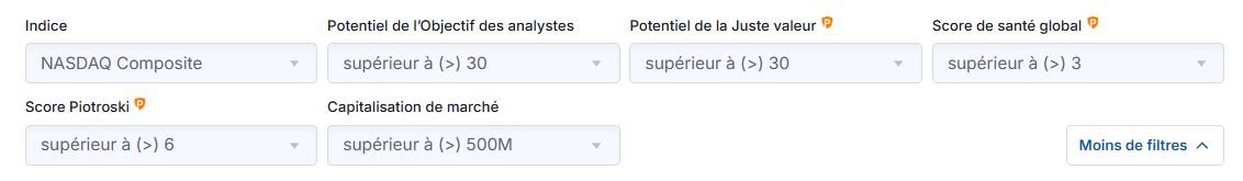 Critères de recherche screener