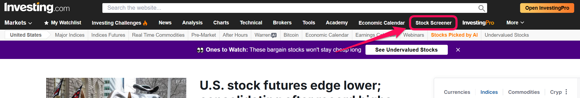 Investing.com Home Page