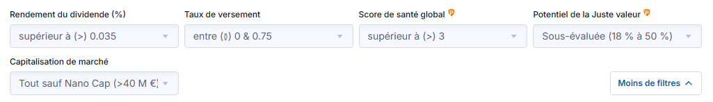 Dividendes solides avec un filt de sécurité