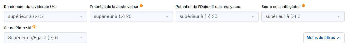 Critères recherche screener