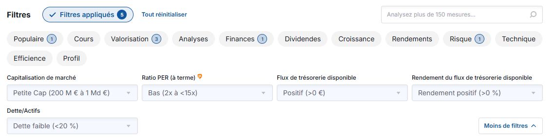Critères recherche screener
