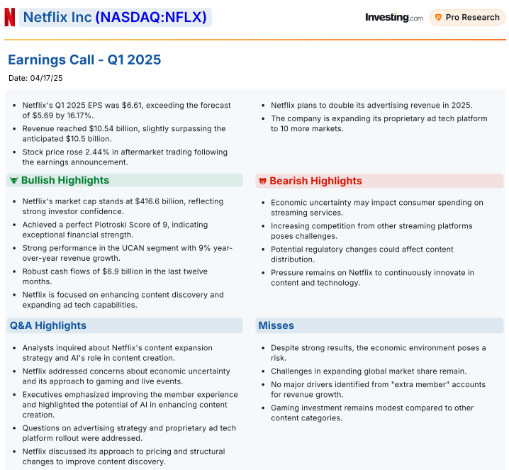 Résumé conférence de résultats Netflix